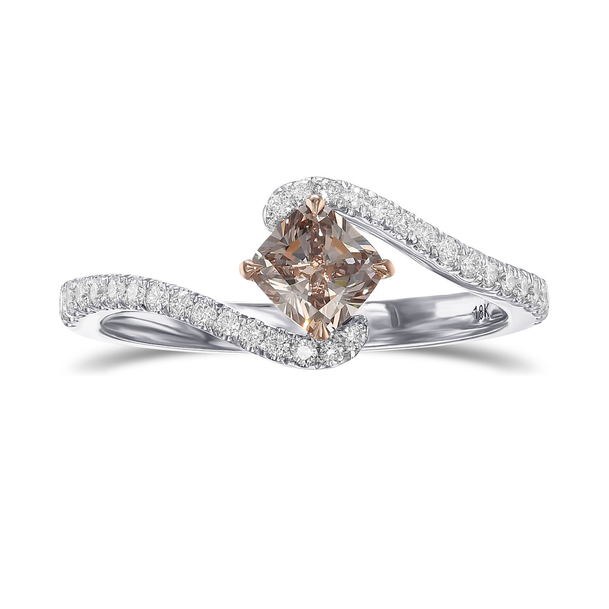 Fancy Pinkish Brown Cushion Side-stone Diamond Ring