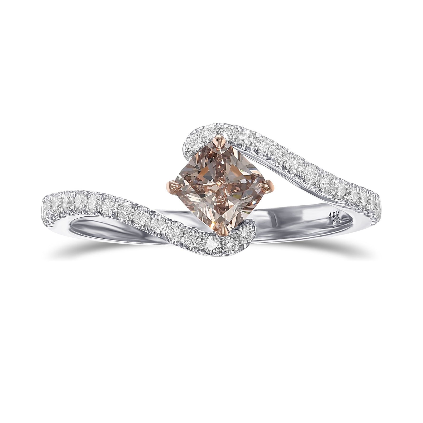 Fancy Pinkish Brown Cushion Side-stone Diamond Ring