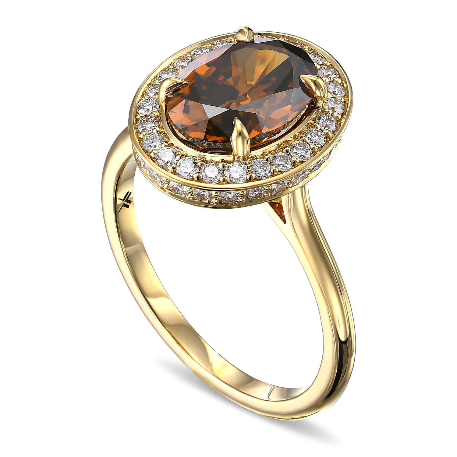 Fancy Deep Orange Brown Oval Halo Diamond Ring 