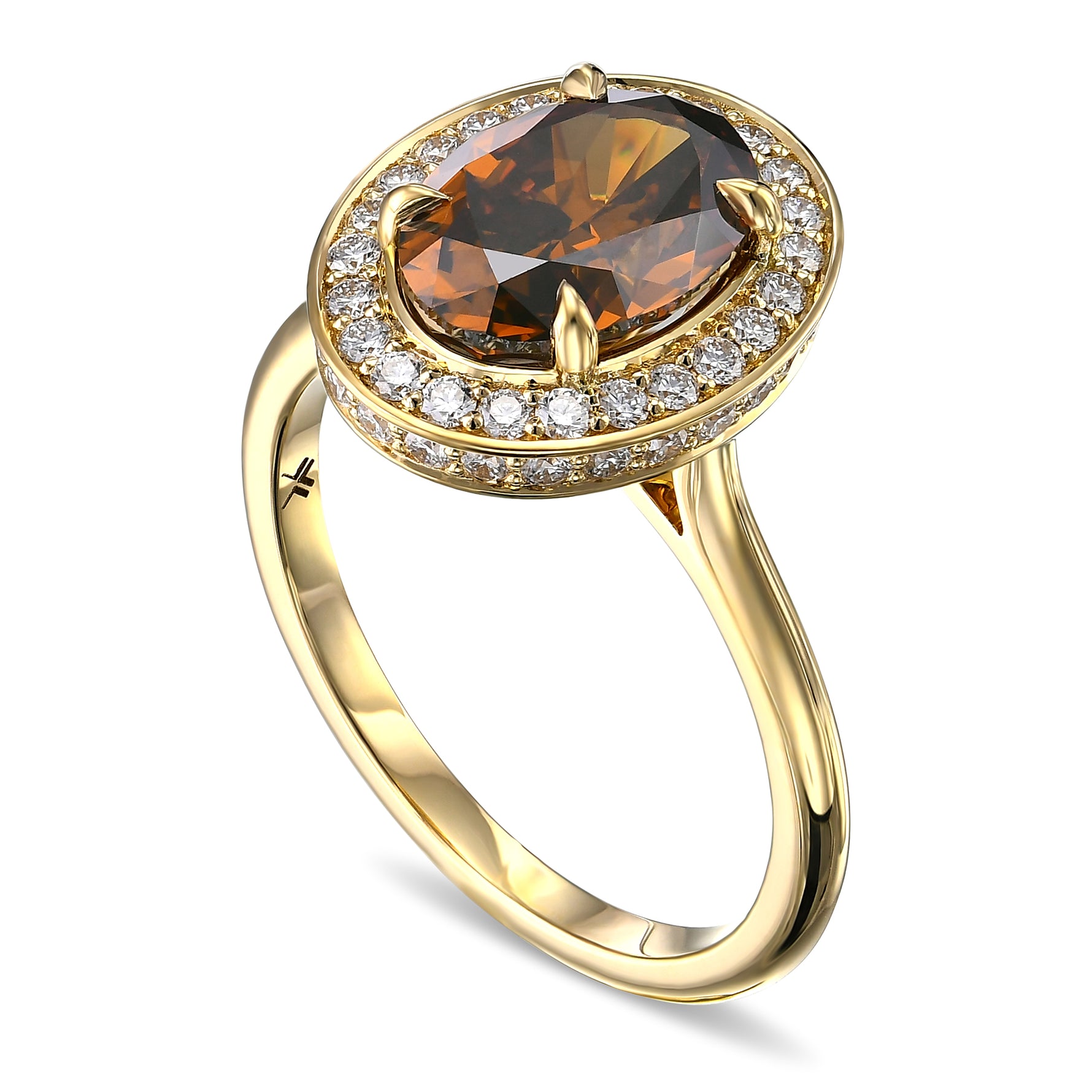 Fancy Deep Orange Brown Oval Halo Diamond Ring 