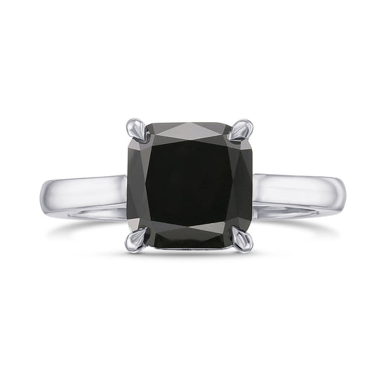 Fancy Black Cushion Solitaire Diamond Ring