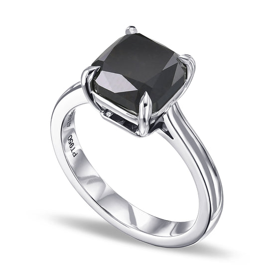 Fancy Black Cushion Solitaire Diamond Ring