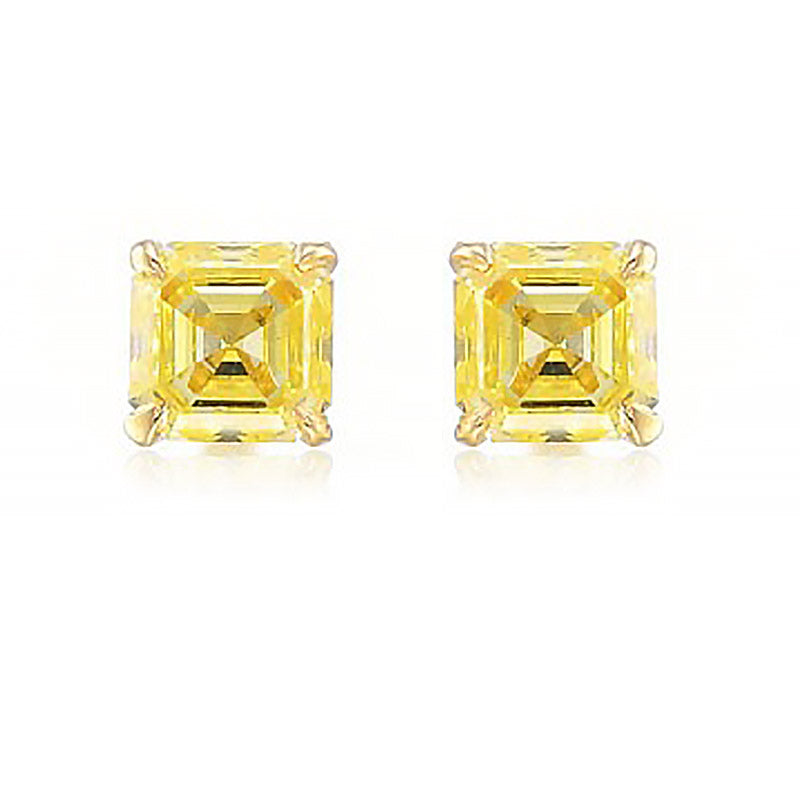 Fancy Intense Yellow Asscher-cut Diamond Stud Earrings