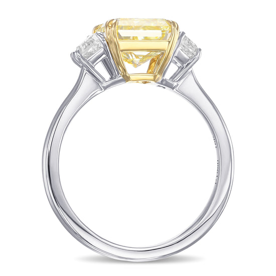 Fancy Yellow Radiant & Trapezoid 3-Stone Diamond Ring 