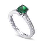 Green Cushion Colombian Emerald Side Stone Ring