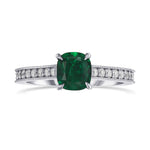 Green Cushion Colombian Emerald Side Stone Ring