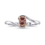 Fancy Deep Orangy Pink Oval Solitaire Crossover Diamond Ring