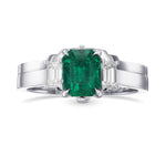 Colombian Emerald & Diamond 3-stone Engagement & Wedding Ring Set