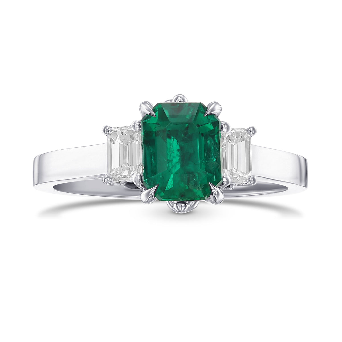 Colombian Emerald & Diamond 3-stone Engagement & Wedding Ring Set