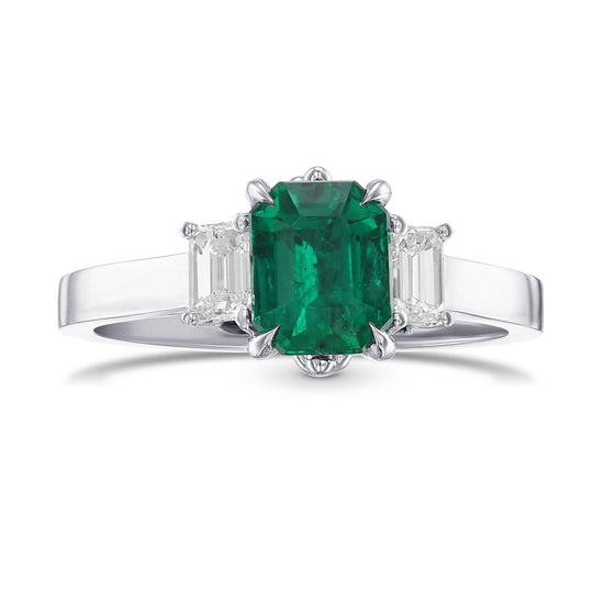 Colombian Emerald & Diamond 3-stone Engagement & Wedding Ring Set