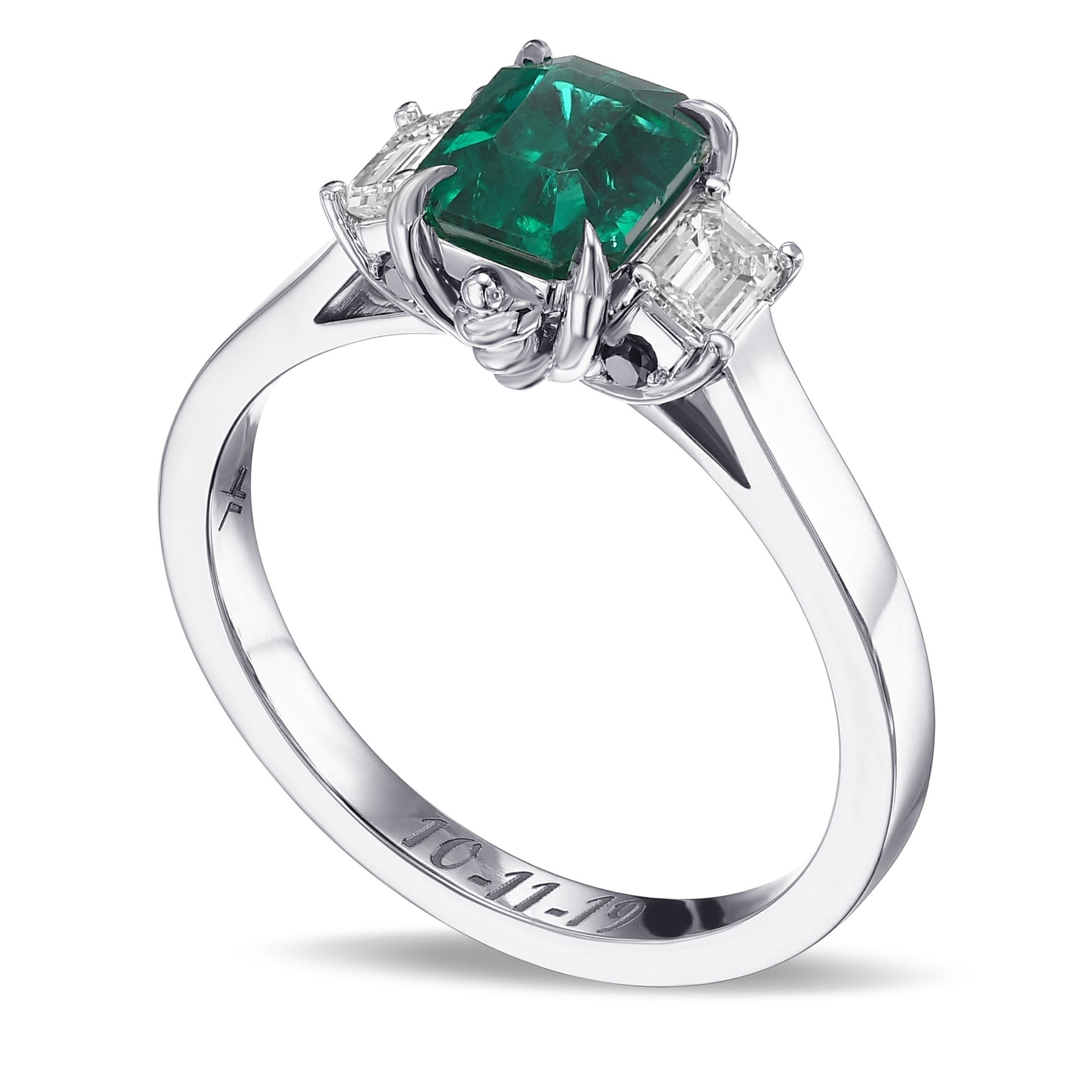 Colombian Emerald & Diamond 3-stone Engagement & Wedding Ring Set