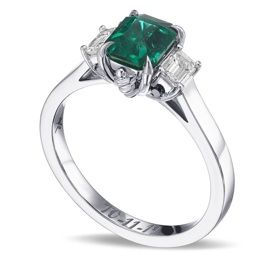 Colombian Emerald & Diamond 3-stone Engagement & Wedding Ring Set