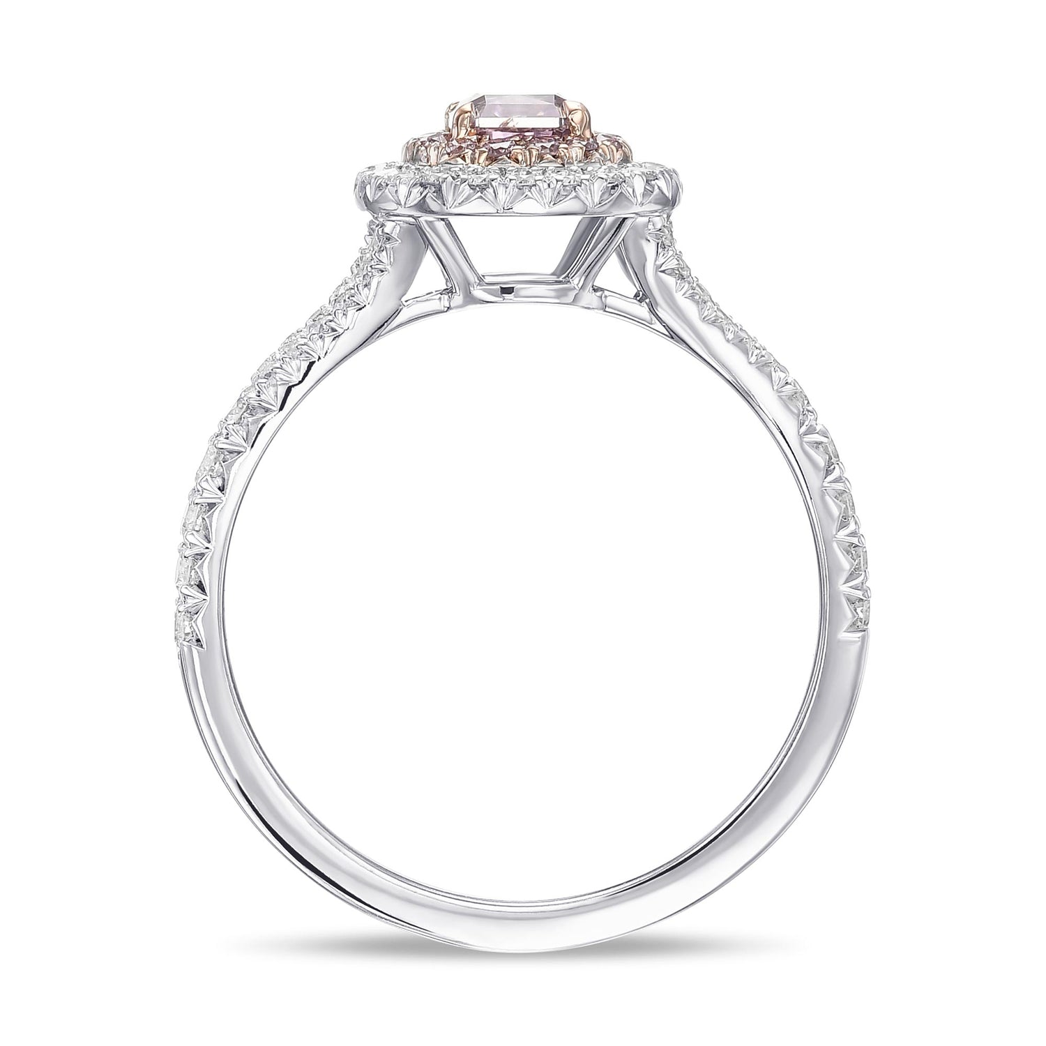 Fancy Intense Pink Purple Radiant Double Halo Diamond Ring