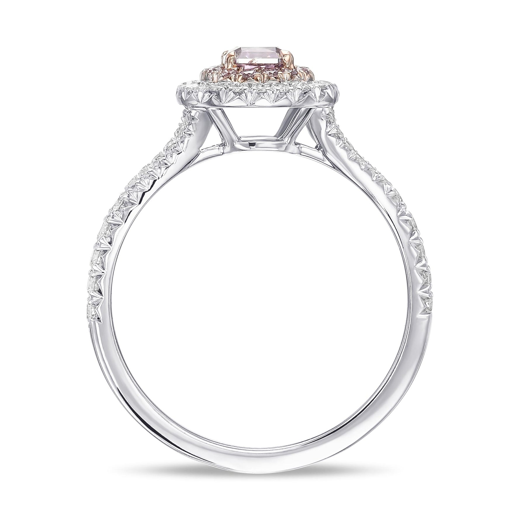 Fancy Intense Pink Purple Radiant Double Halo Diamond Ring
