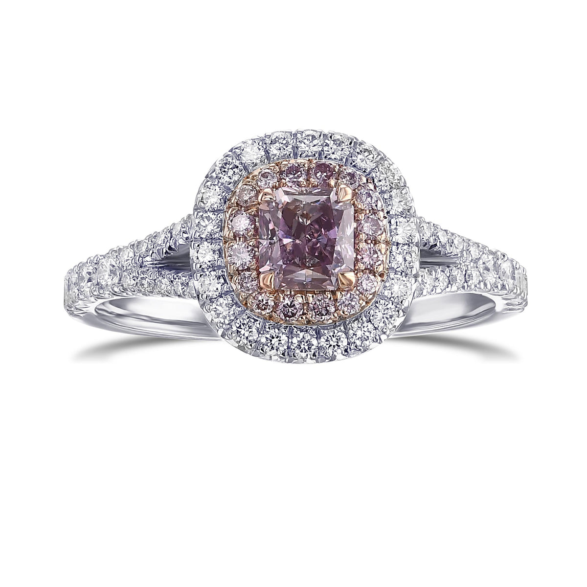 Fancy Intense Pink Purple Radiant Double Halo Diamond Ring