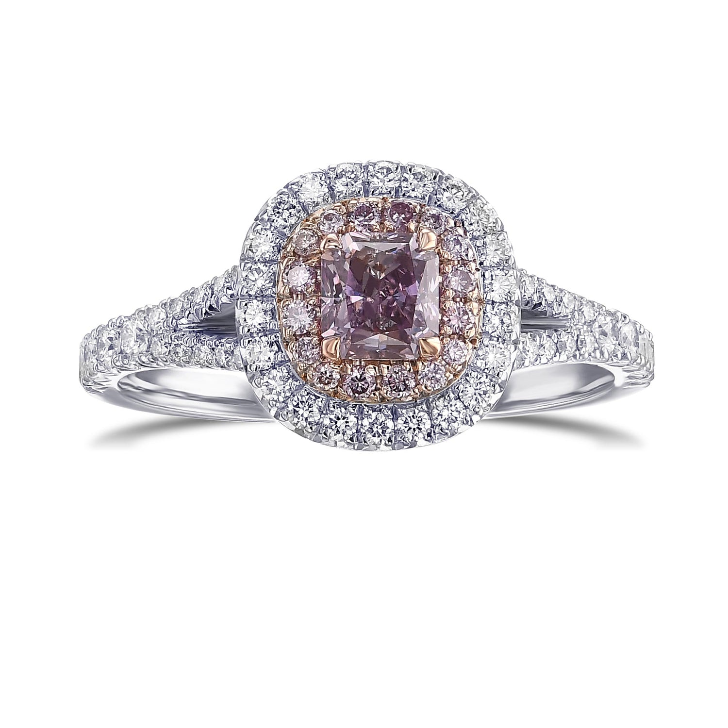 Fancy Intense Pink Purple Radiant Double Halo Diamond Ring