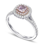 Fancy Intense Pink Purple Radiant Double Halo Diamond Ring