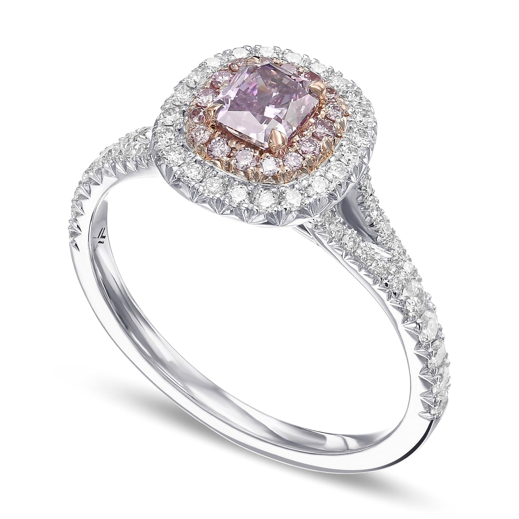 Fancy Intense Pink Purple Radiant Double Halo Diamond Ring