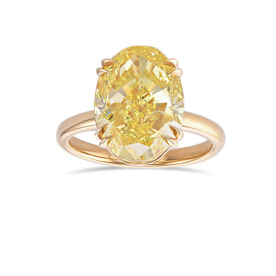 Fancy Intense Yellow Oval Solitaire Diamond Ring