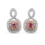 Purplish Pink Radiant Diamond Double Halo Earrings