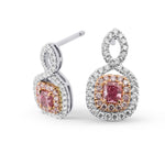 Purplish Pink Radiant Diamond Double Halo Earrings