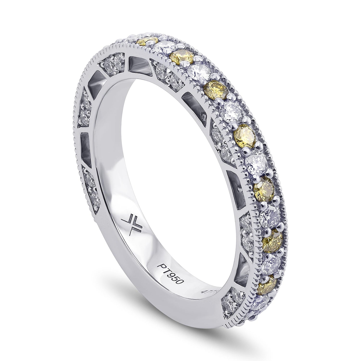 Fancy Greenish Yellow & Colorless Diamond Wedding Band