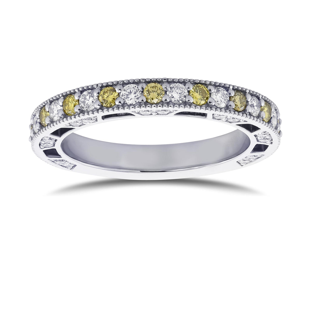 Fancy Greenish Yellow & Colorless Diamond Wedding Band