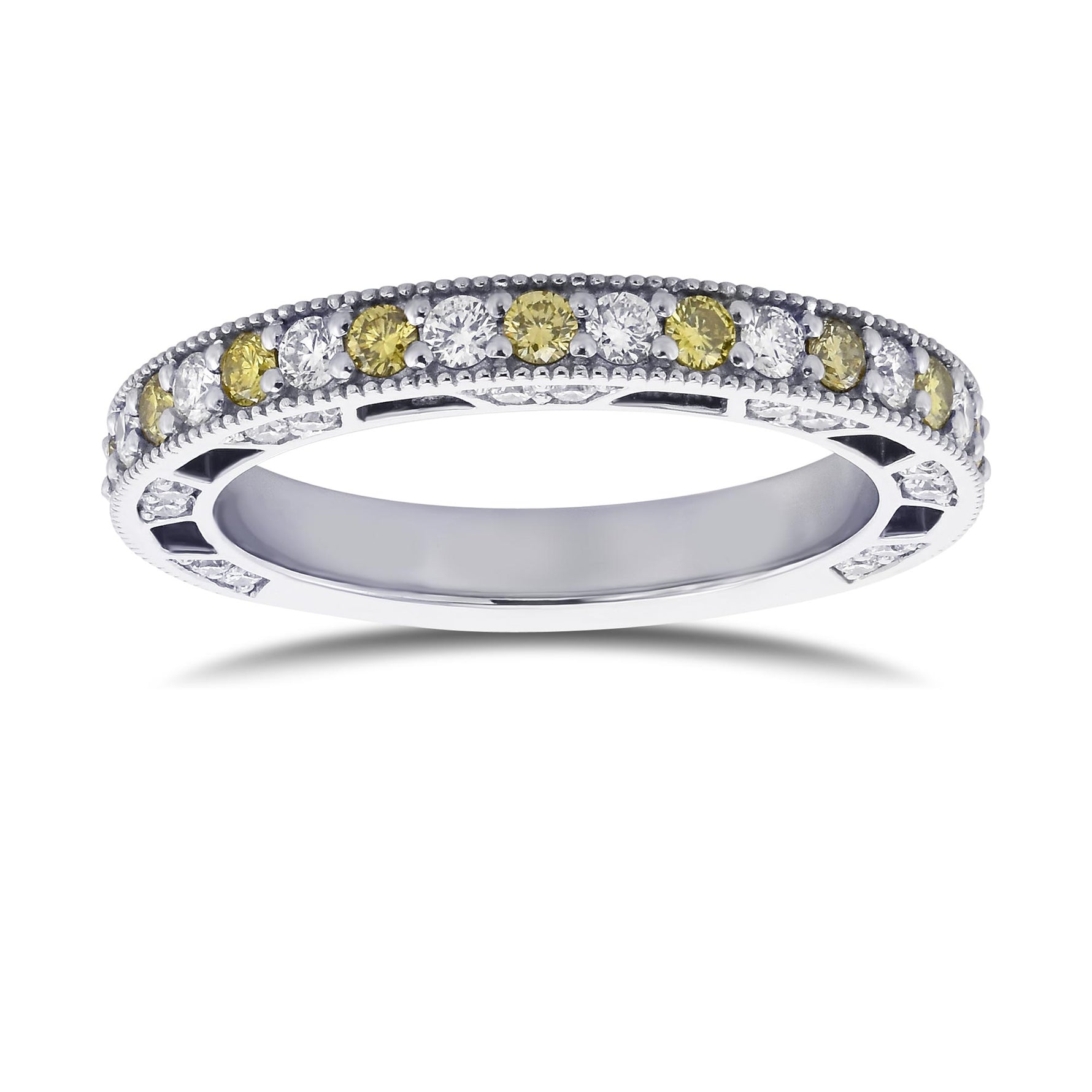 Fancy Greenish Yellow & Colorless Diamond Wedding Band