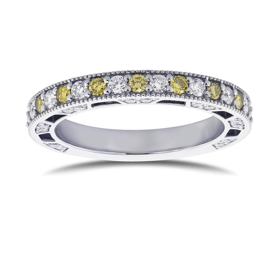 Fancy Greenish Yellow & Colorless Diamond Wedding Band