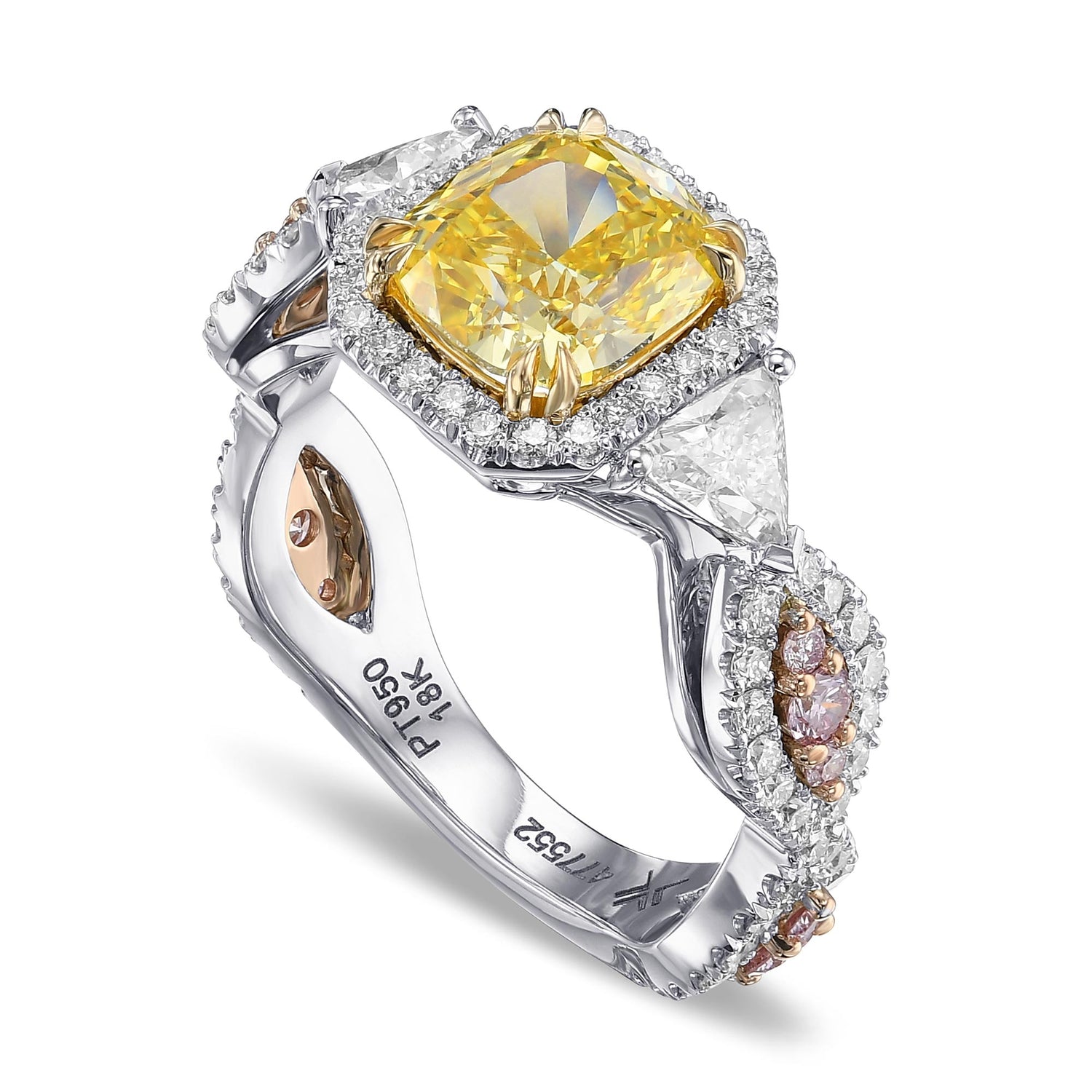 Extraordinary Fancy Vivid Yellow Cushion 3 Stone Ring