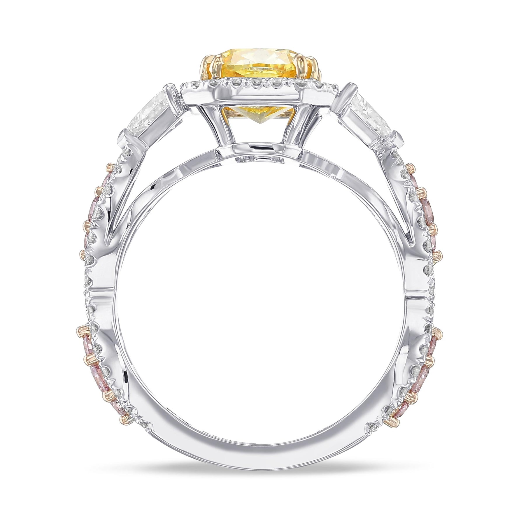 Extraordinary Fancy Vivid Yellow Cushion 3 Stone Ring