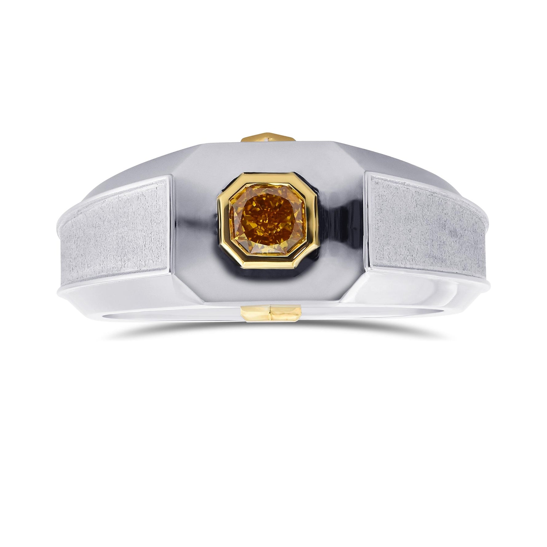 Fancy Intense Orange Yellow Radiant Gents diamond ring