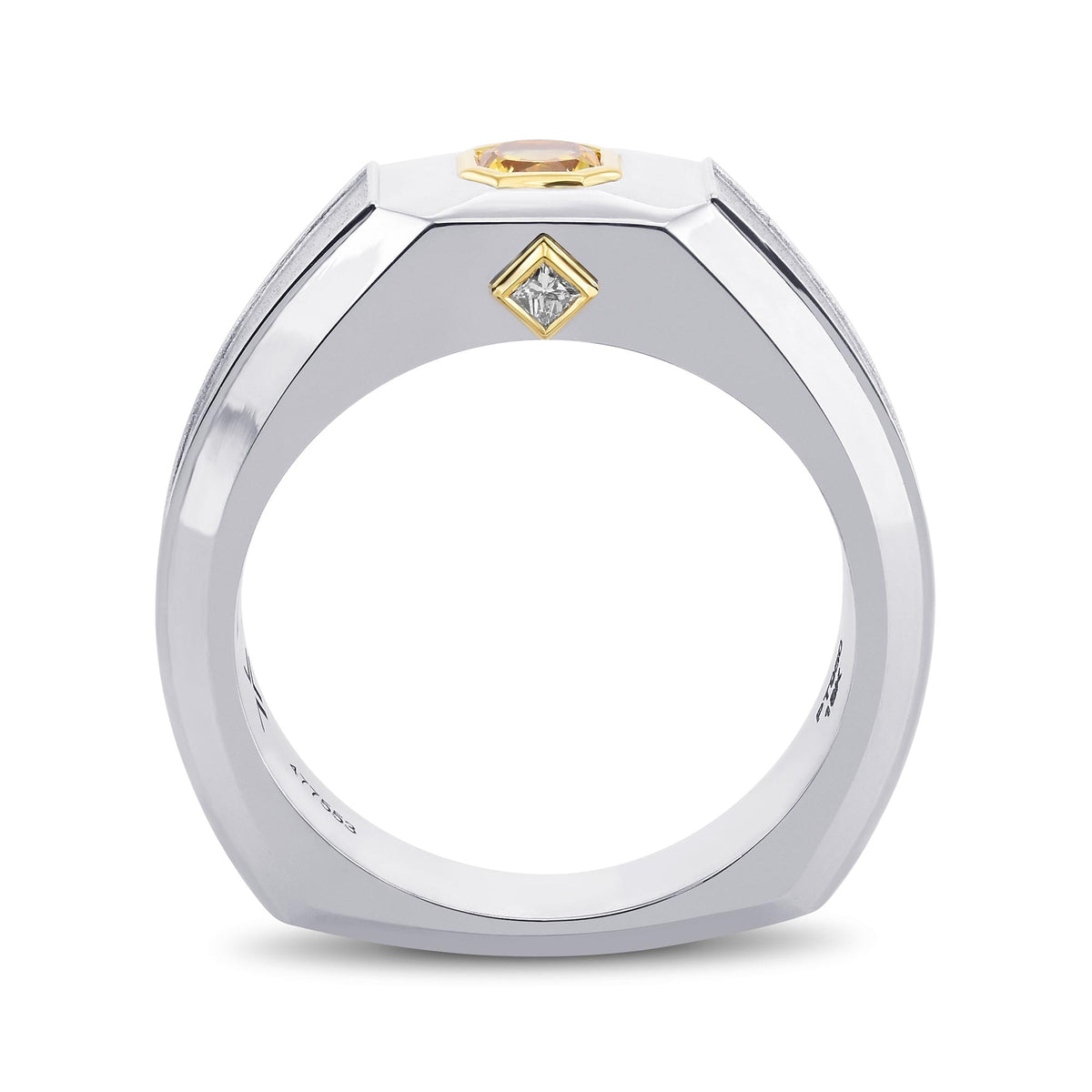 Fancy Intense Orange Yellow Radiant Gents diamond ring