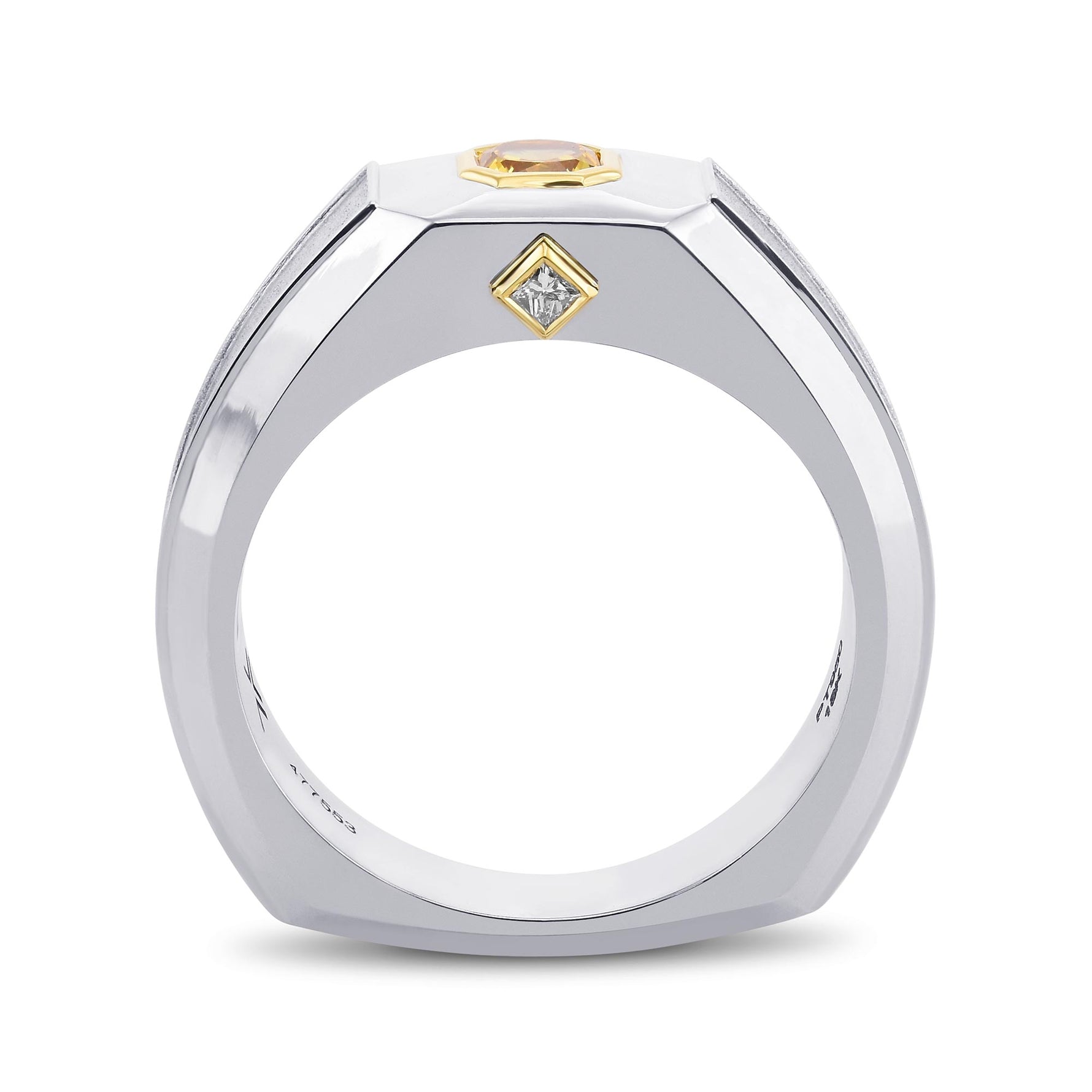Fancy Intense Orange Yellow Radiant Gents diamond ring