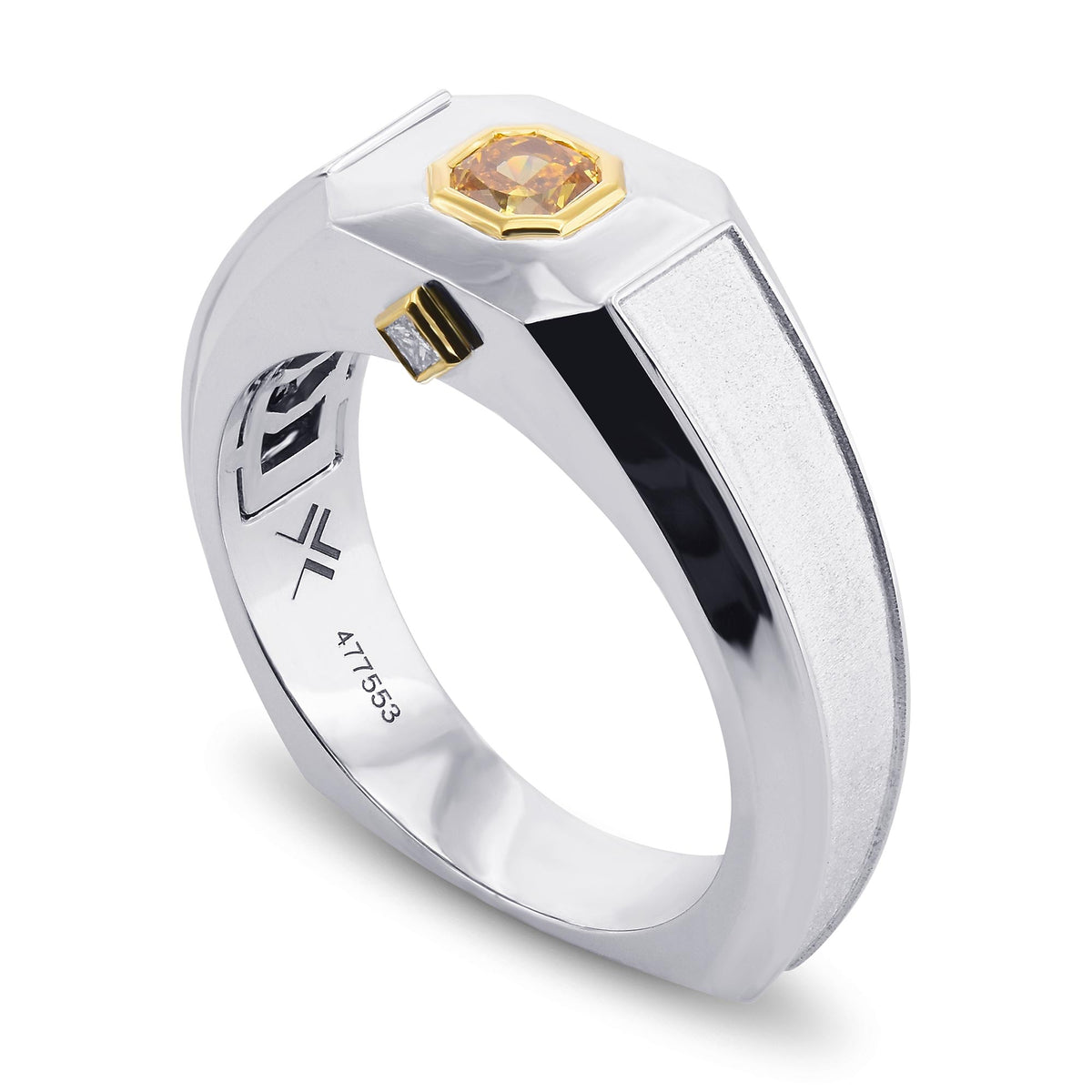 Fancy Intense Orange Yellow Radiant Gents diamond ring