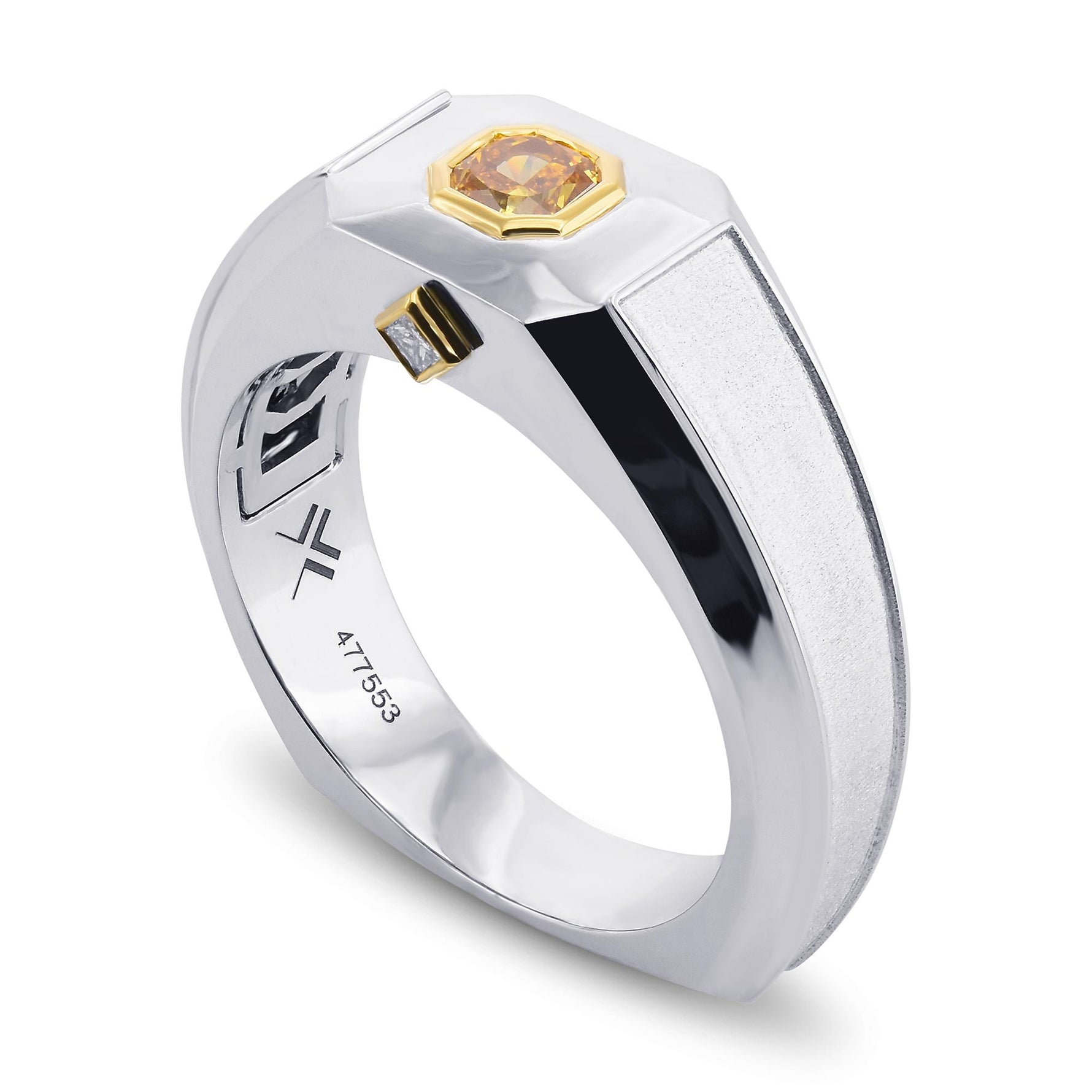 Fancy Intense Orange Yellow Radiant Gents diamond ring