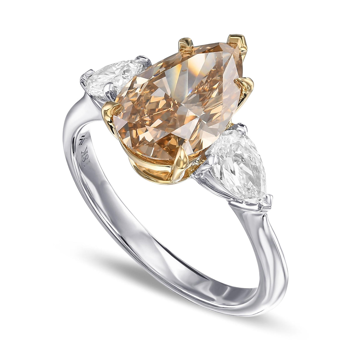 Pear Shape Fancy Brown Yellow 3 Stone Diamond Ring