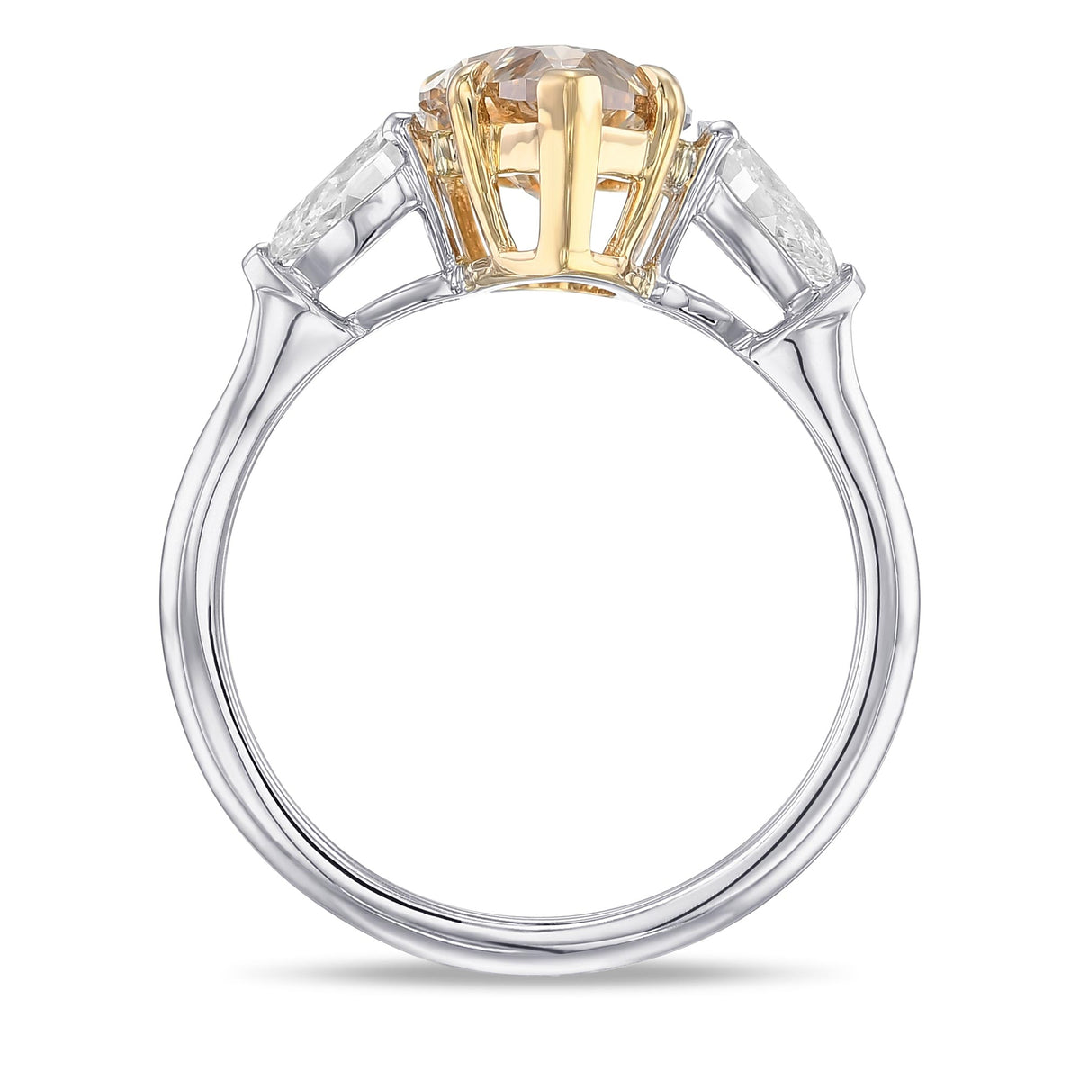 Pear Shape Fancy Brown Yellow 3 Stone Diamond Ring