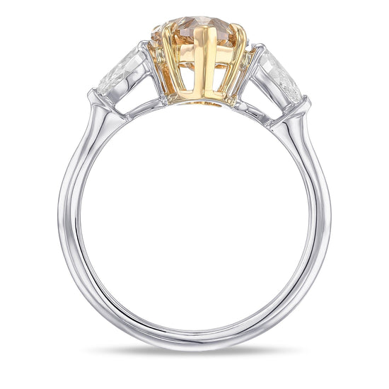 Pear Shape Fancy Brown Yellow 3 Stone Diamond Ring