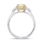 Fancy Brownish Greenish Yellow Cushion and Triangle Three stone Diamond Ring 