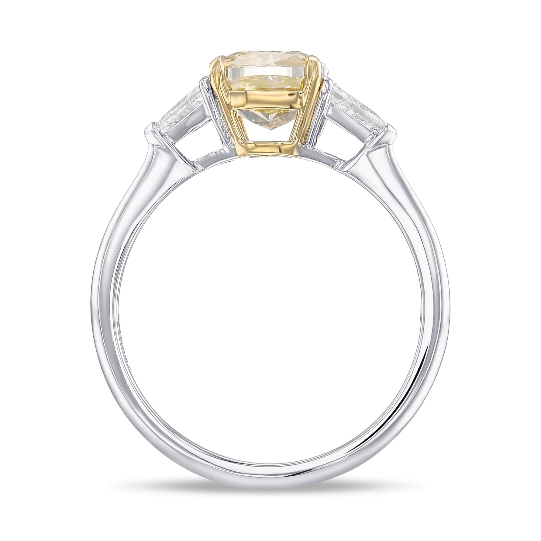 Fancy Brownish Greenish Yellow Cushion and Triangle Three stone Diamond Ring 