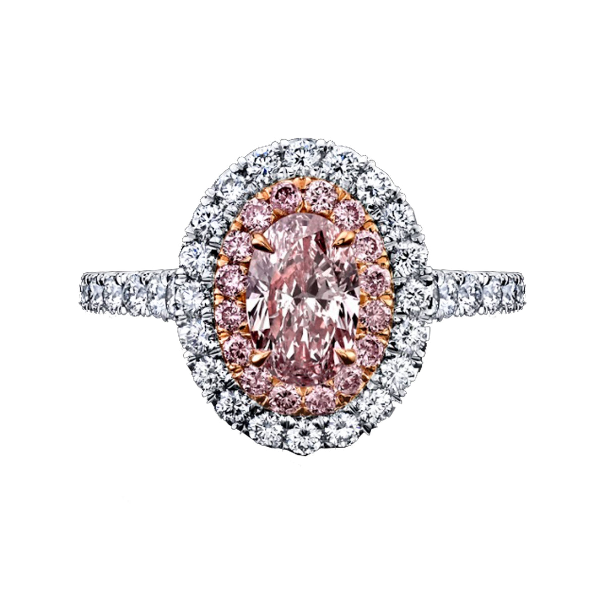 Fancy Light Pink Oval Double Halo Diamond Ring