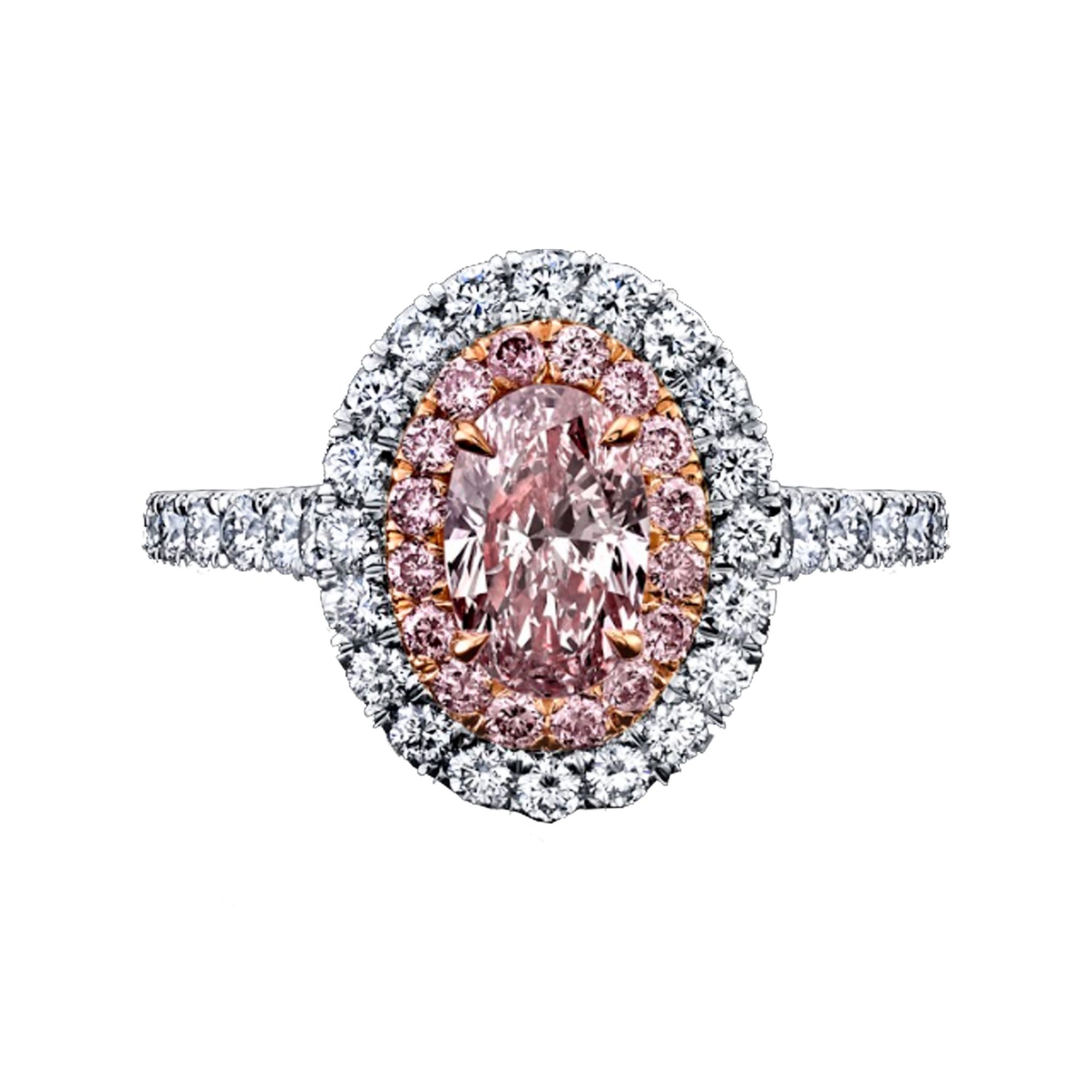 Fancy Light Pink Oval Double Halo Diamond Ring