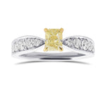 Fancy Light Yellow Radiant Side-stone Diamond Ring