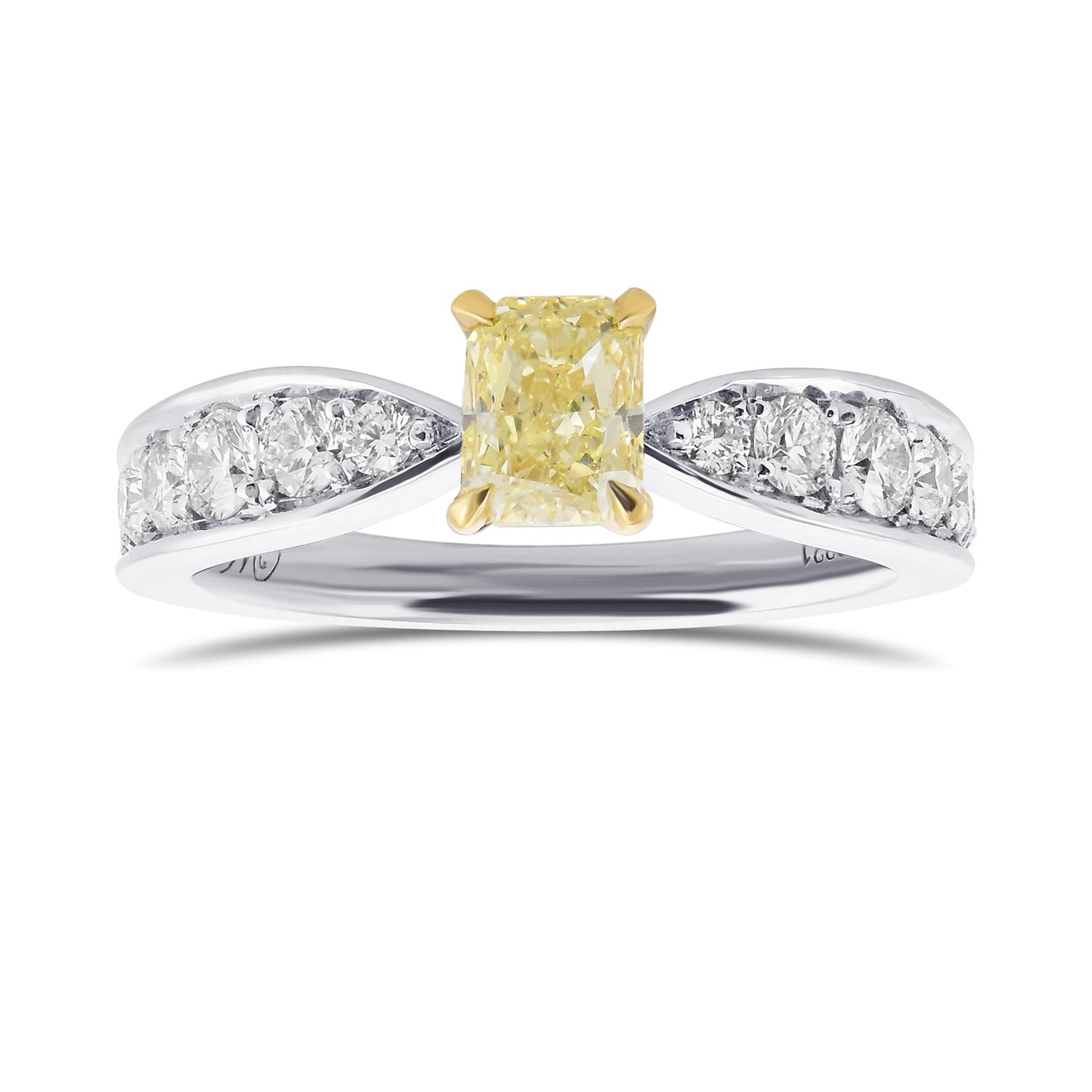 Fancy Light Yellow Radiant Side-stone Diamond Ring
