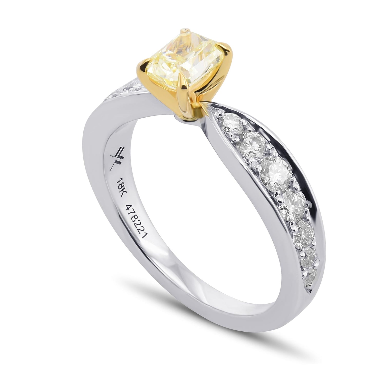 Fancy Light Yellow Radiant Side-stone Diamond Ring