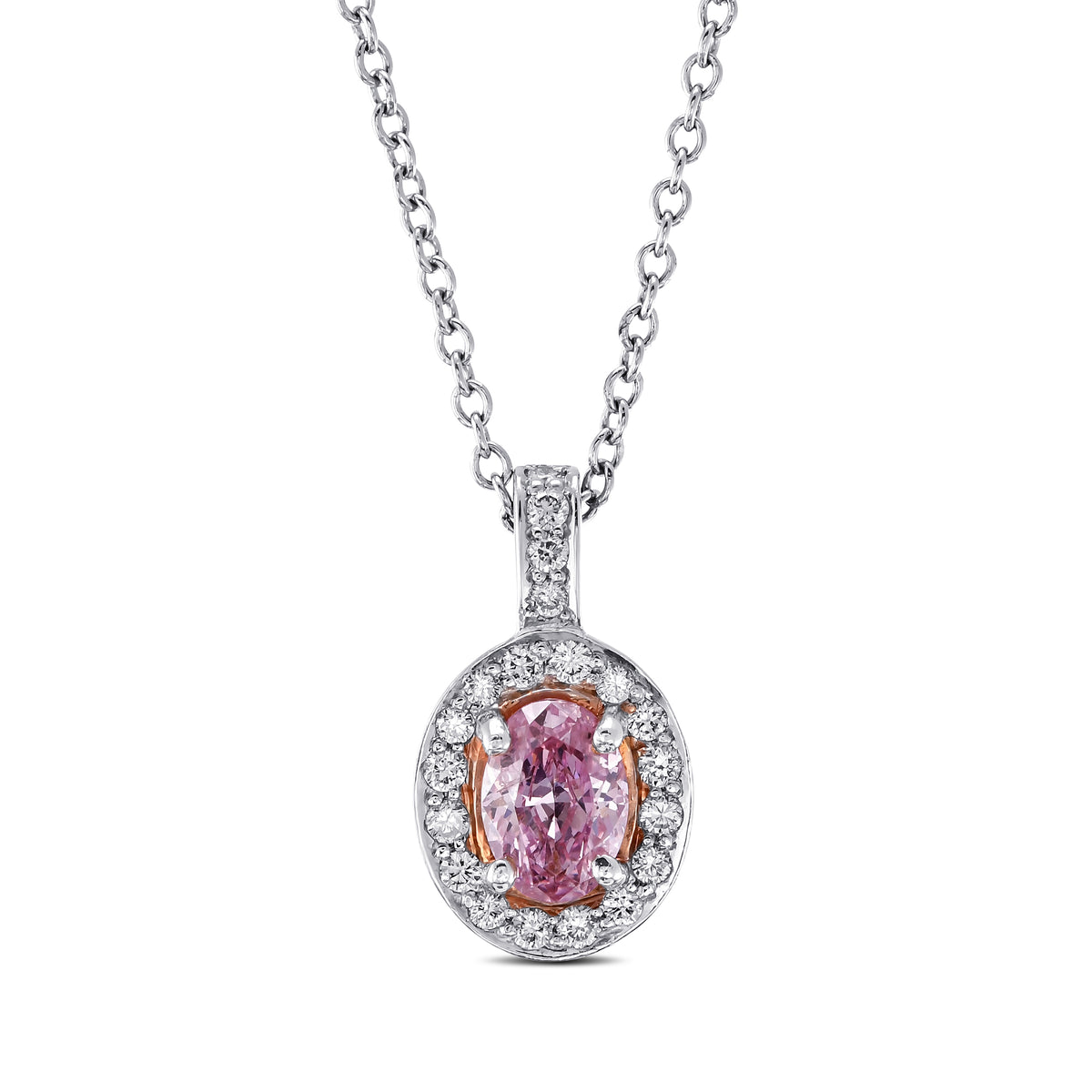 Argyle Fancy Intense Purplish Pink Oval Diamond Halo Pendant