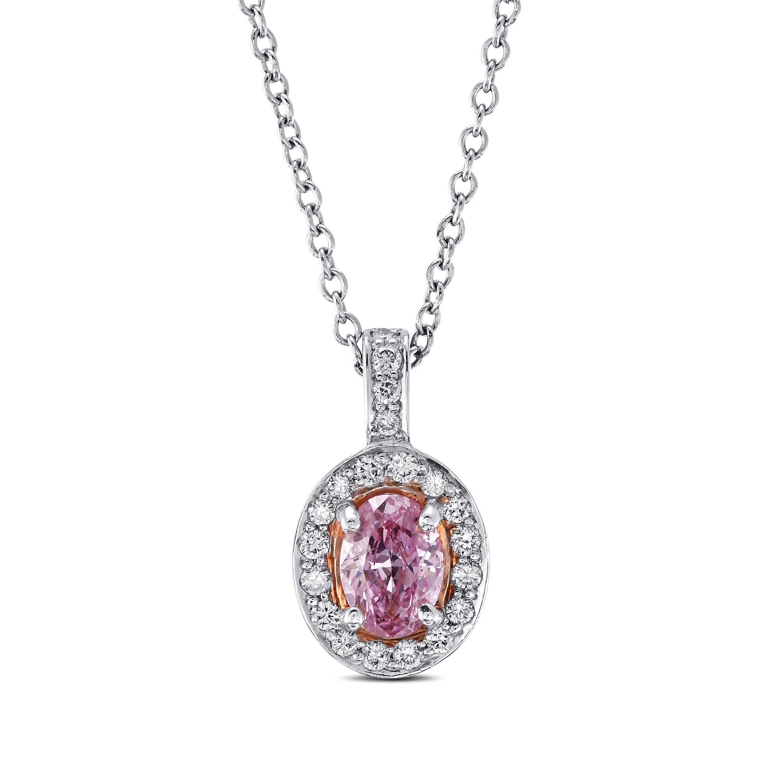 Argyle Fancy Intense Purplish Pink Oval Diamond Halo Pendant