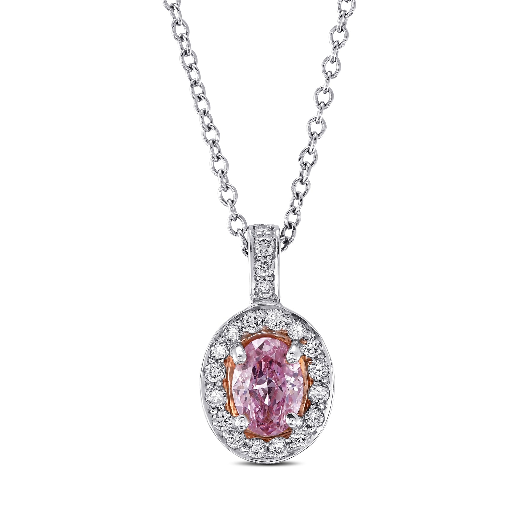 Argyle Fancy Intense Purplish Pink Oval Diamond Halo Pendant