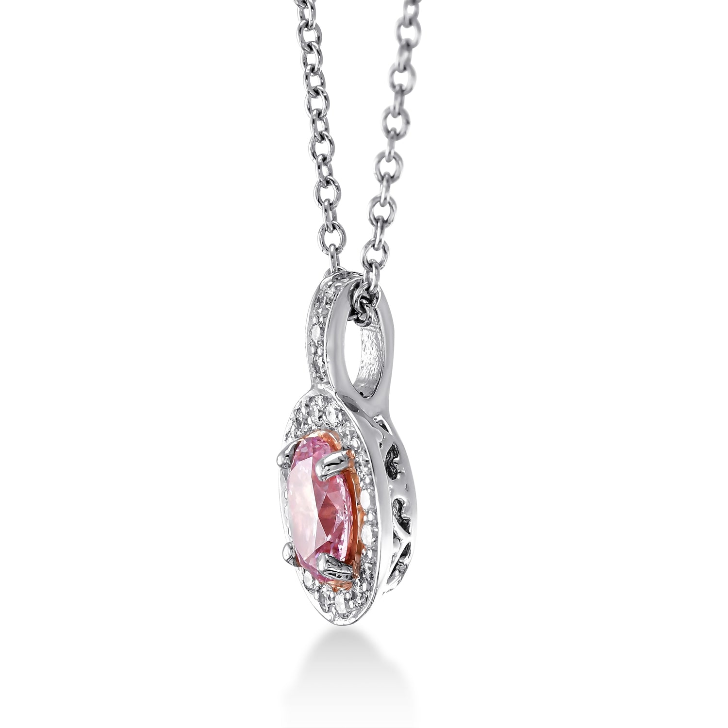 Argyle Fancy Intense Purplish Pink Oval Diamond Halo Pendant